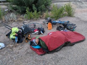 Anisa testing out my bivy kit by the roadside in Spain